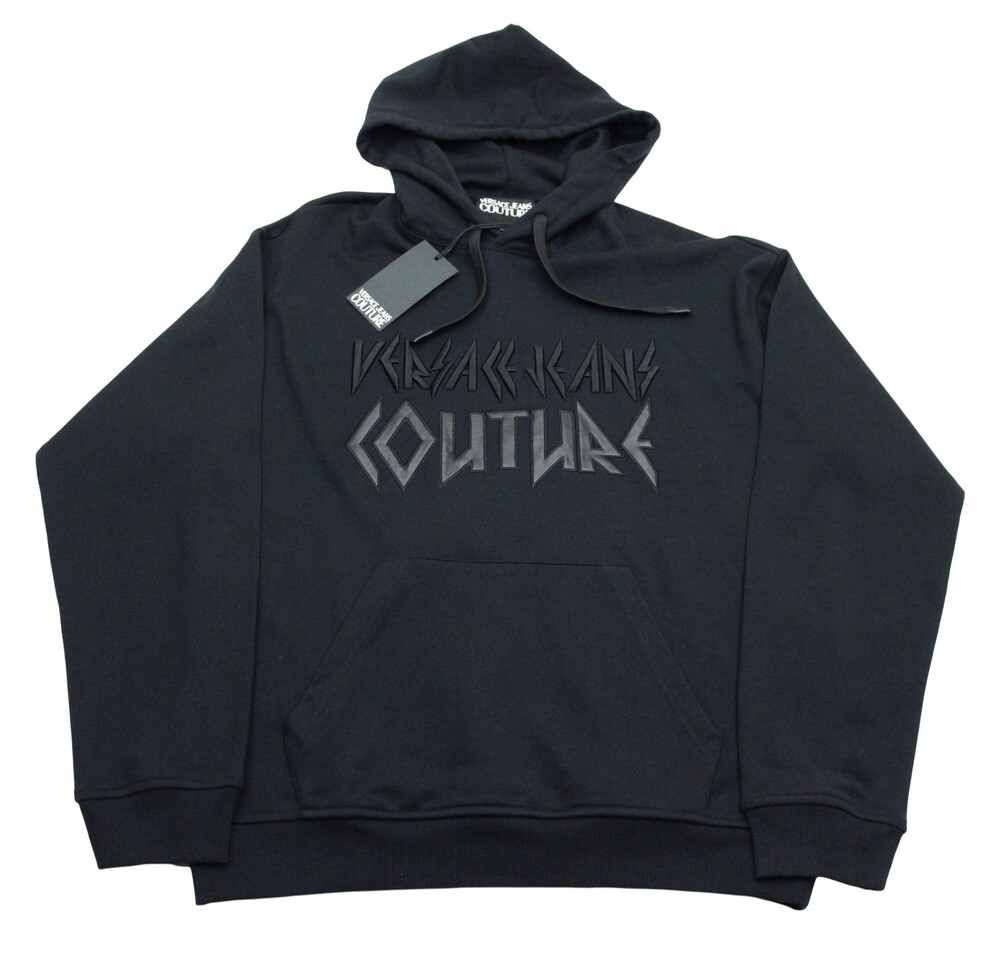 $375 Versace Jeans Couture Hoodie Mens Small Black Loose Fit Logo Sweatshirt